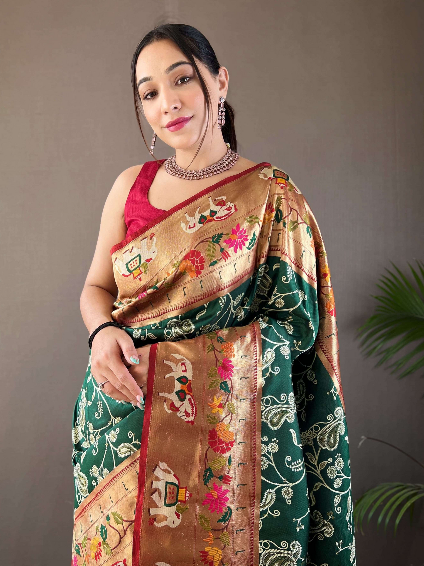 Bottle Green Woven Patola Paithani Silk Saree