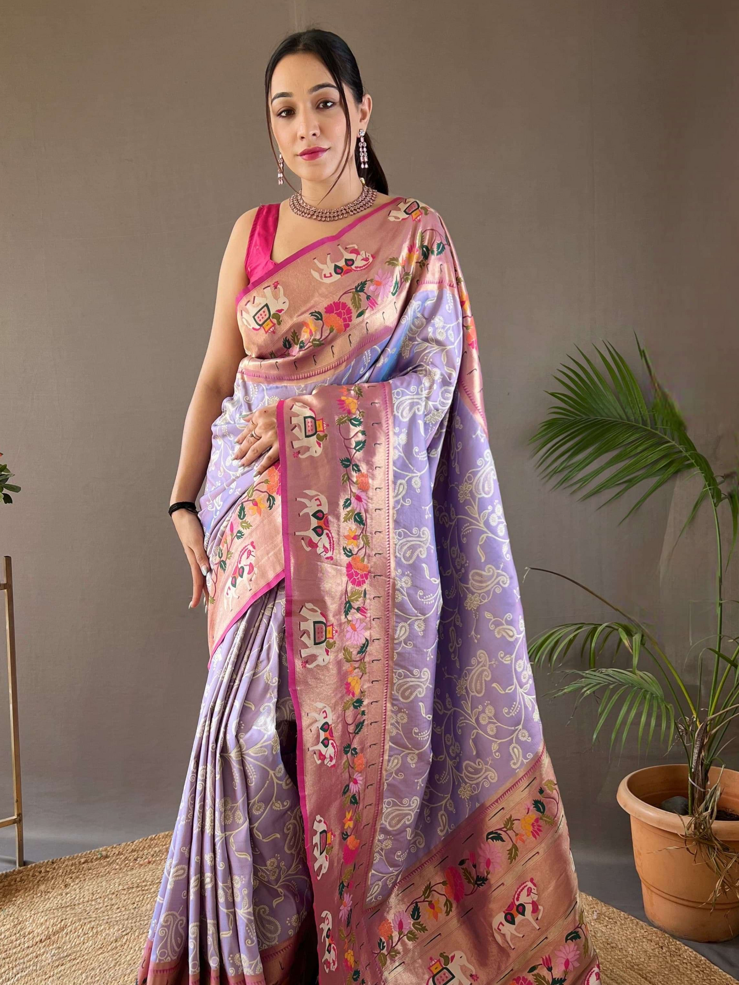 Lilac Purple Woven Patola Paithani Silk Saree