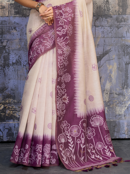 Plum Purple Printed Cotton Silk Saree