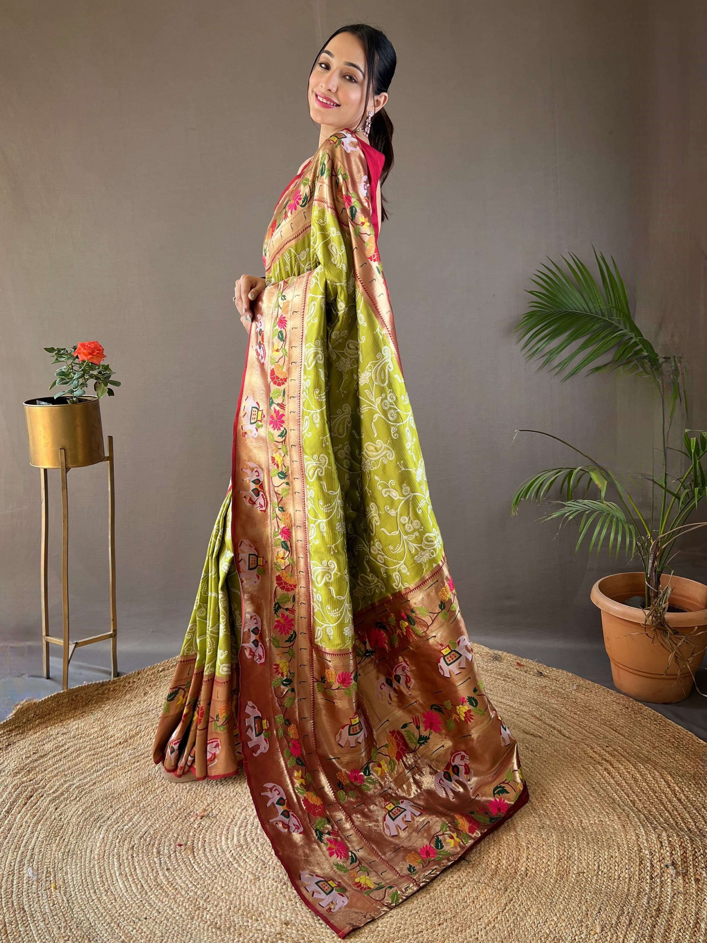 Pear Green Woven Patola Paithani Silk Saree