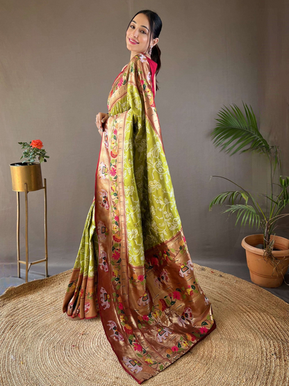 Pear Green Woven Patola Paithani Silk Saree