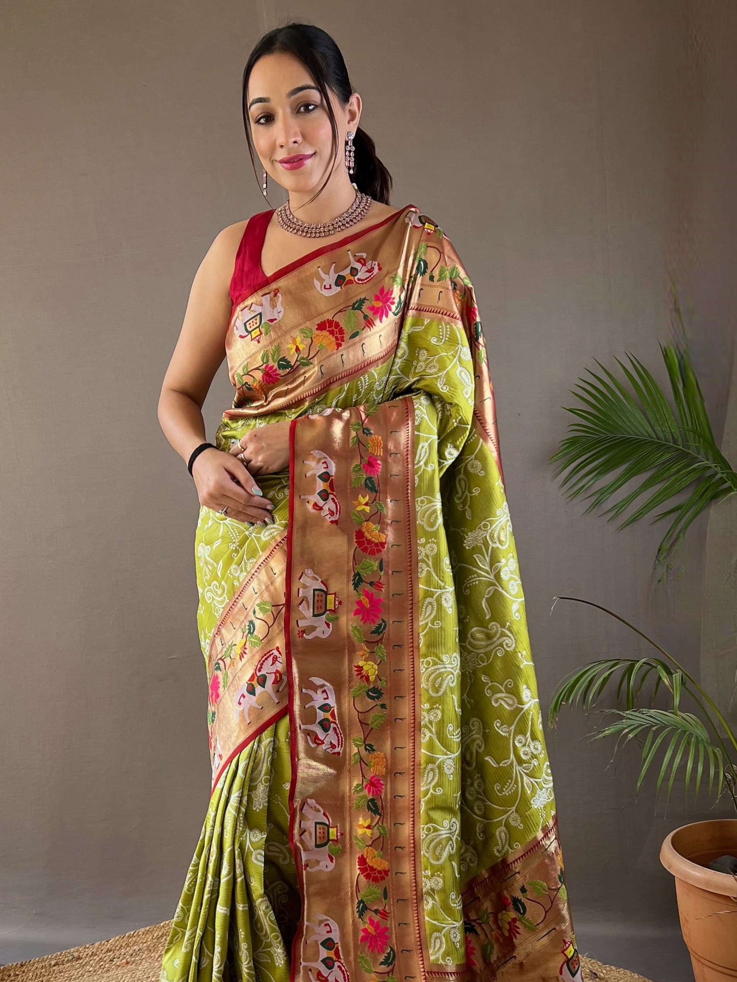 Pear Green Woven Patola Paithani Silk Saree