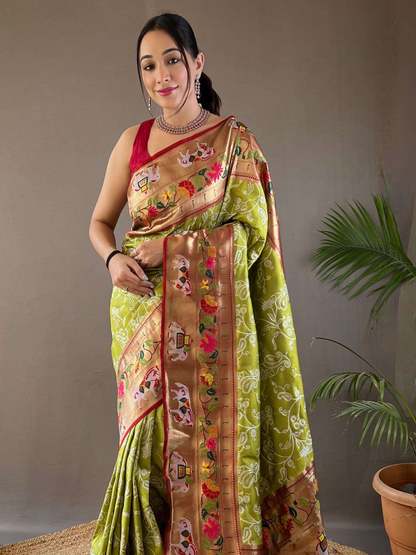 Pear Green Woven Patola Paithani Silk Saree