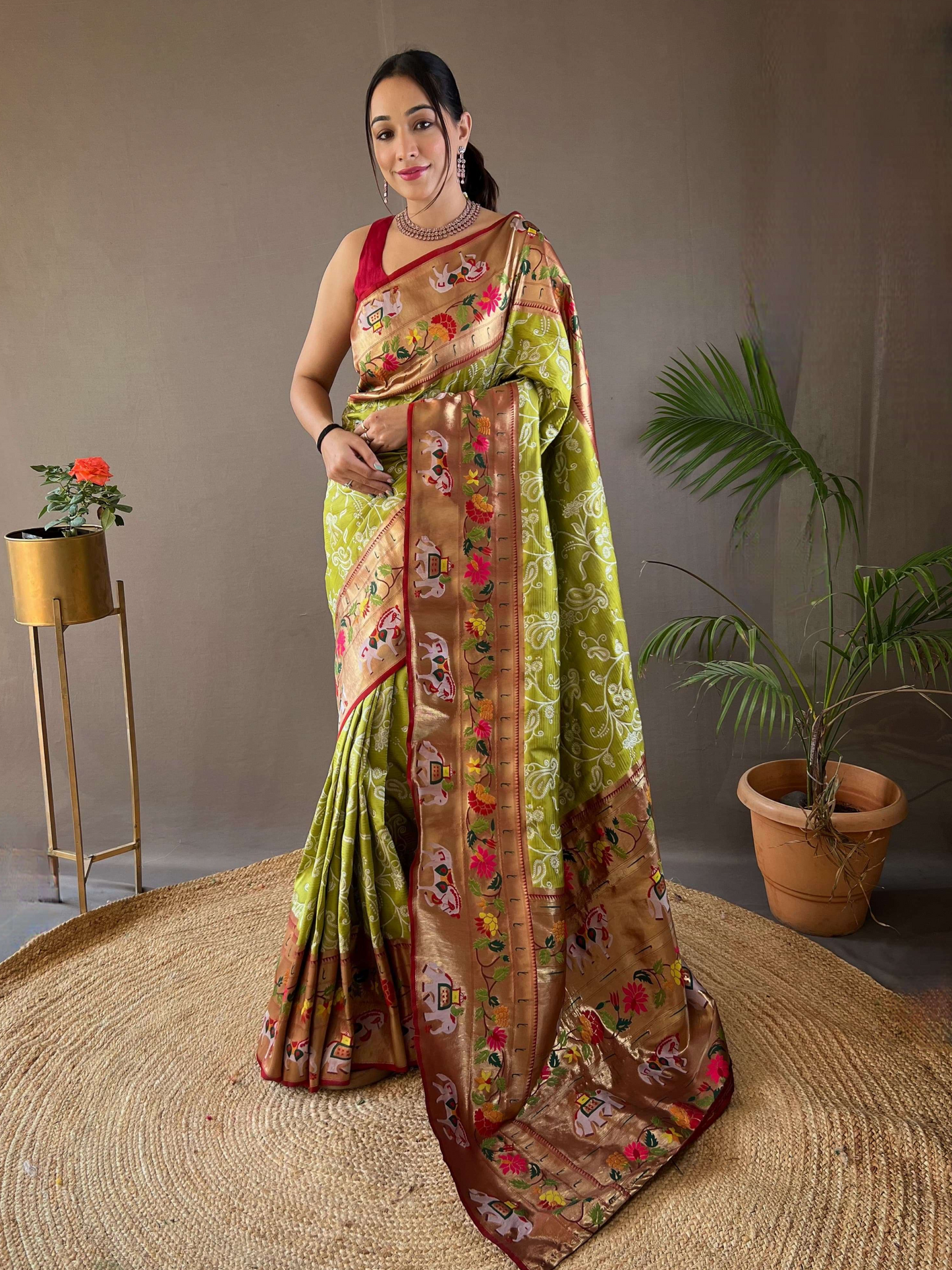 Pear Green Woven Patola Paithani Silk Saree