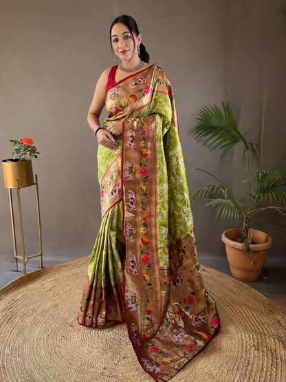 Pear Green Woven Patola Paithani Silk Saree