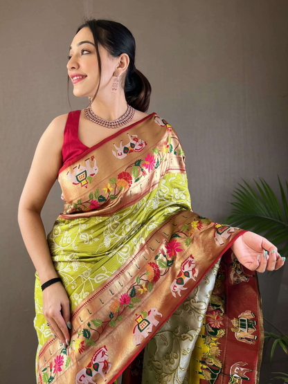 Pear Green Woven Patola Paithani Silk Saree