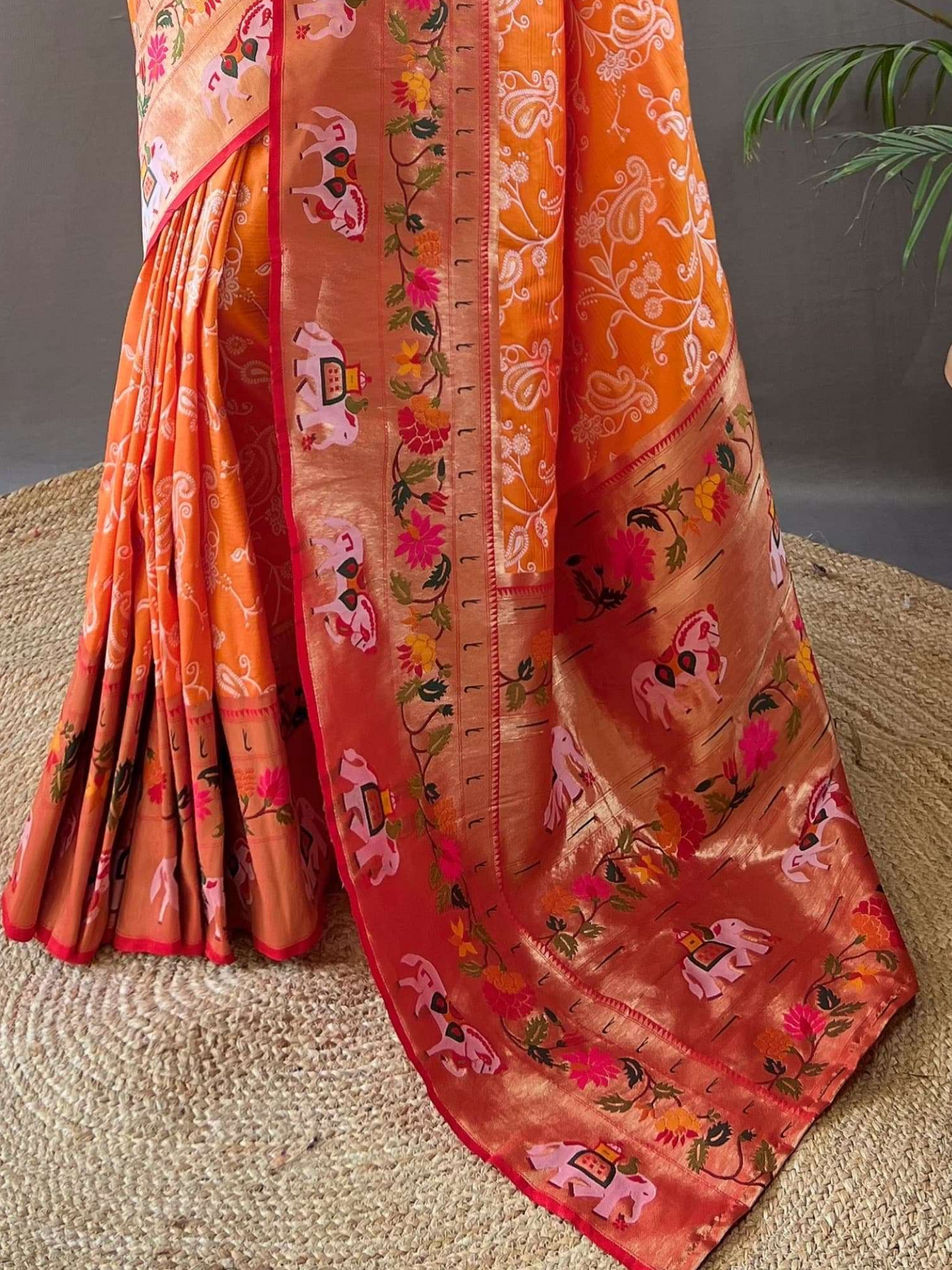 Fire Orange Woven Patola Paithani Silk Saree