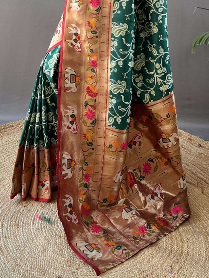 Bottle Green Woven Patola Paithani Silk Saree