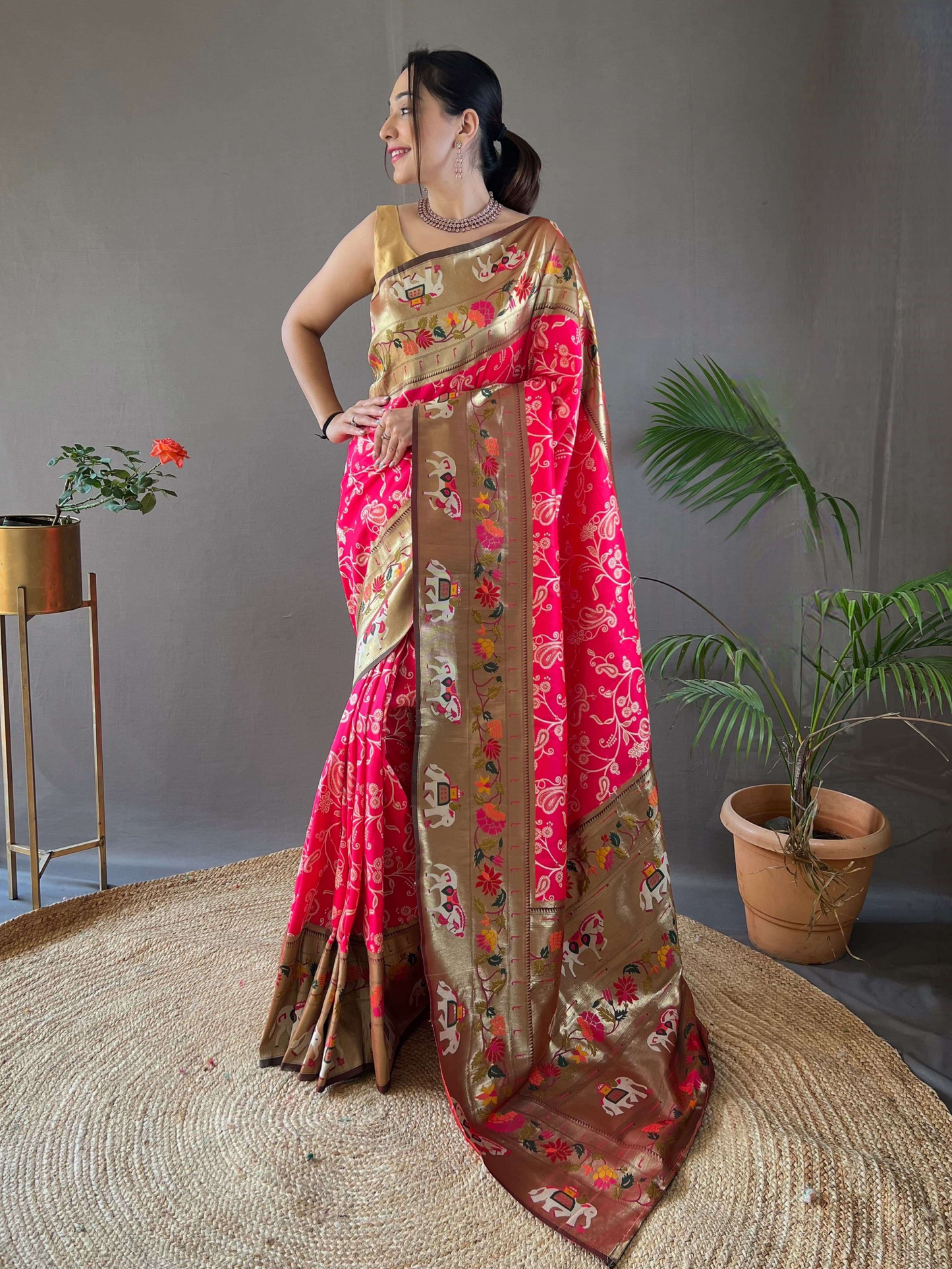 Raspberry Pink Woven Patola Paithani Silk Saree