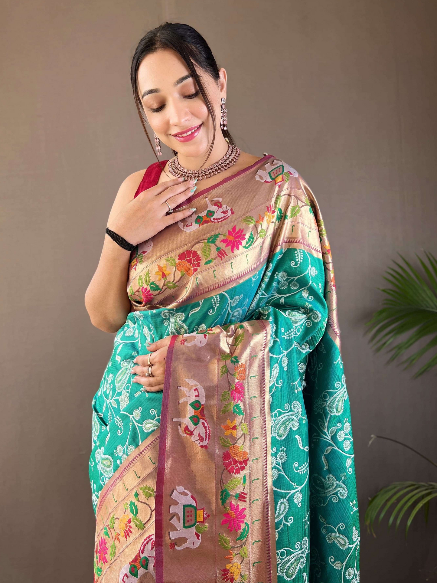 Turquoise Blue Woven Patola Paithani Silk Saree