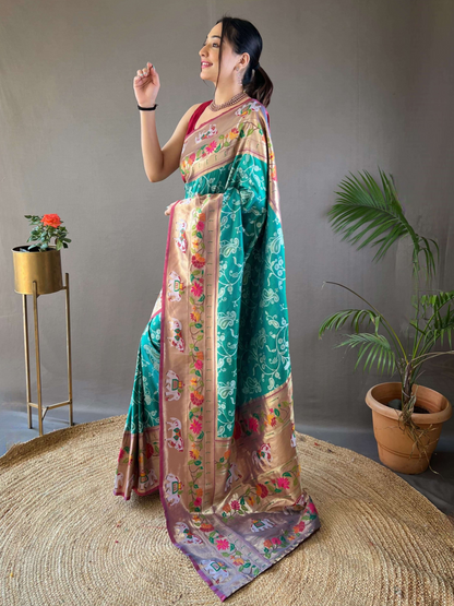 Turquoise Blue Woven Patola Paithani Silk Saree