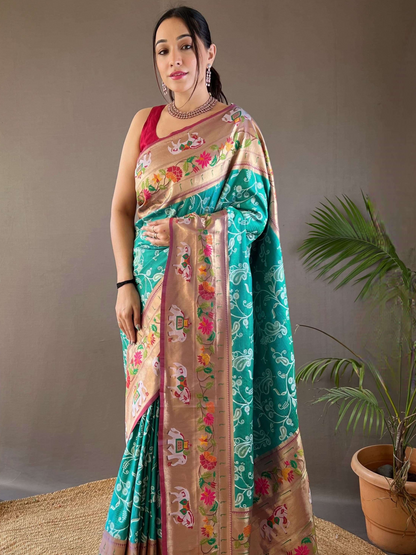 Turquoise Blue Woven Patola Paithani Silk Saree