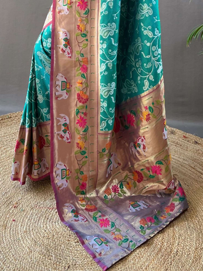 Turquoise Blue Woven Patola Paithani Silk Saree