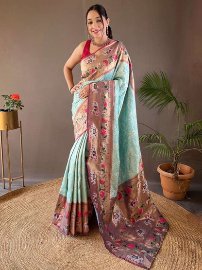 Powder Blue Woven Patola Paithani Silk Saree