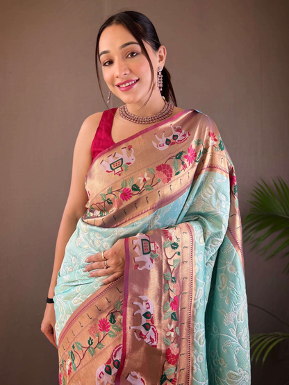 Powder Blue Woven Patola Paithani Silk Saree