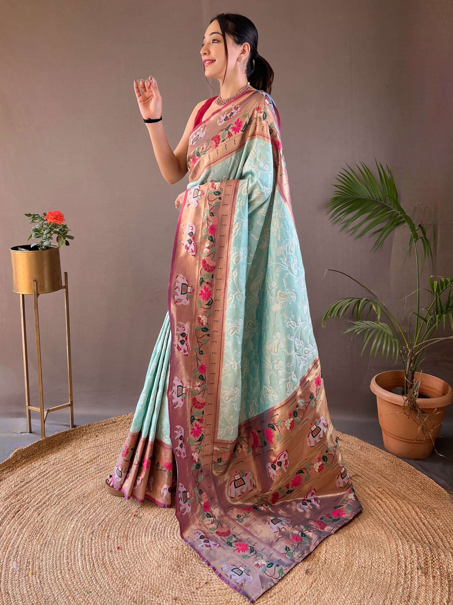 Powder Blue Woven Patola Paithani Silk Saree