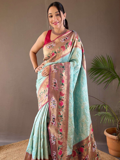 Powder Blue Woven Patola Paithani Silk Saree