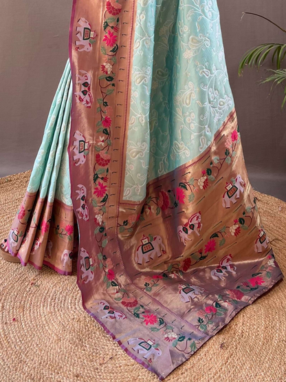 Powder Blue Woven Patola Paithani Silk Saree