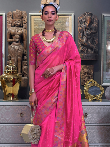 pink silk saree