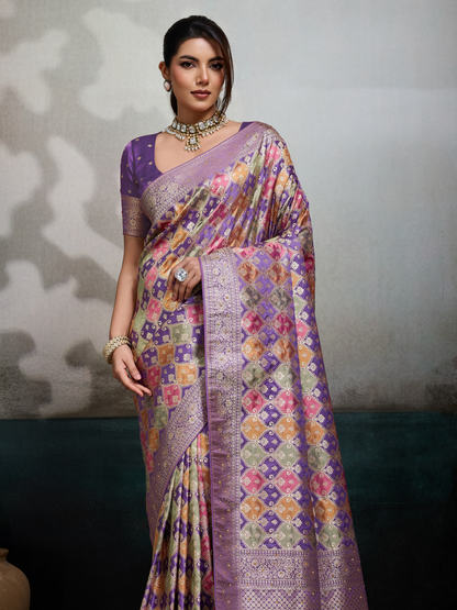 Luxury Purple Jacquard Weaving Satin Silk Saree