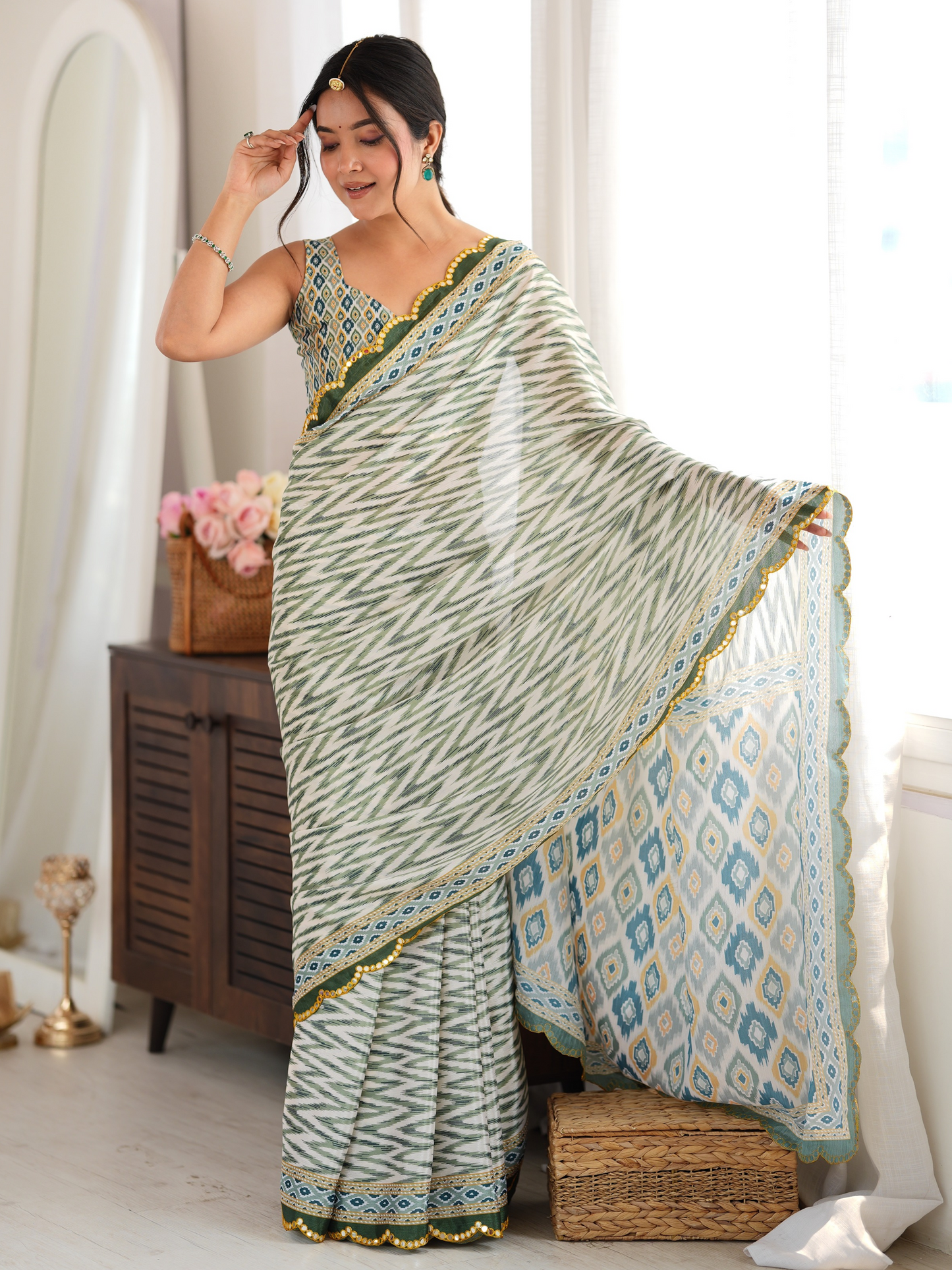 Multicolor Printed Chiffon Silk Saree