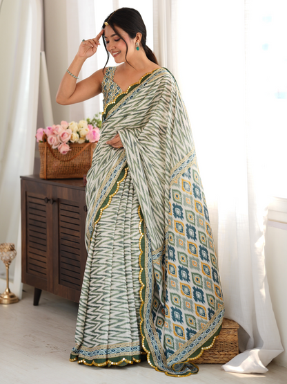 Multicolor Printed Chiffon Silk Saree