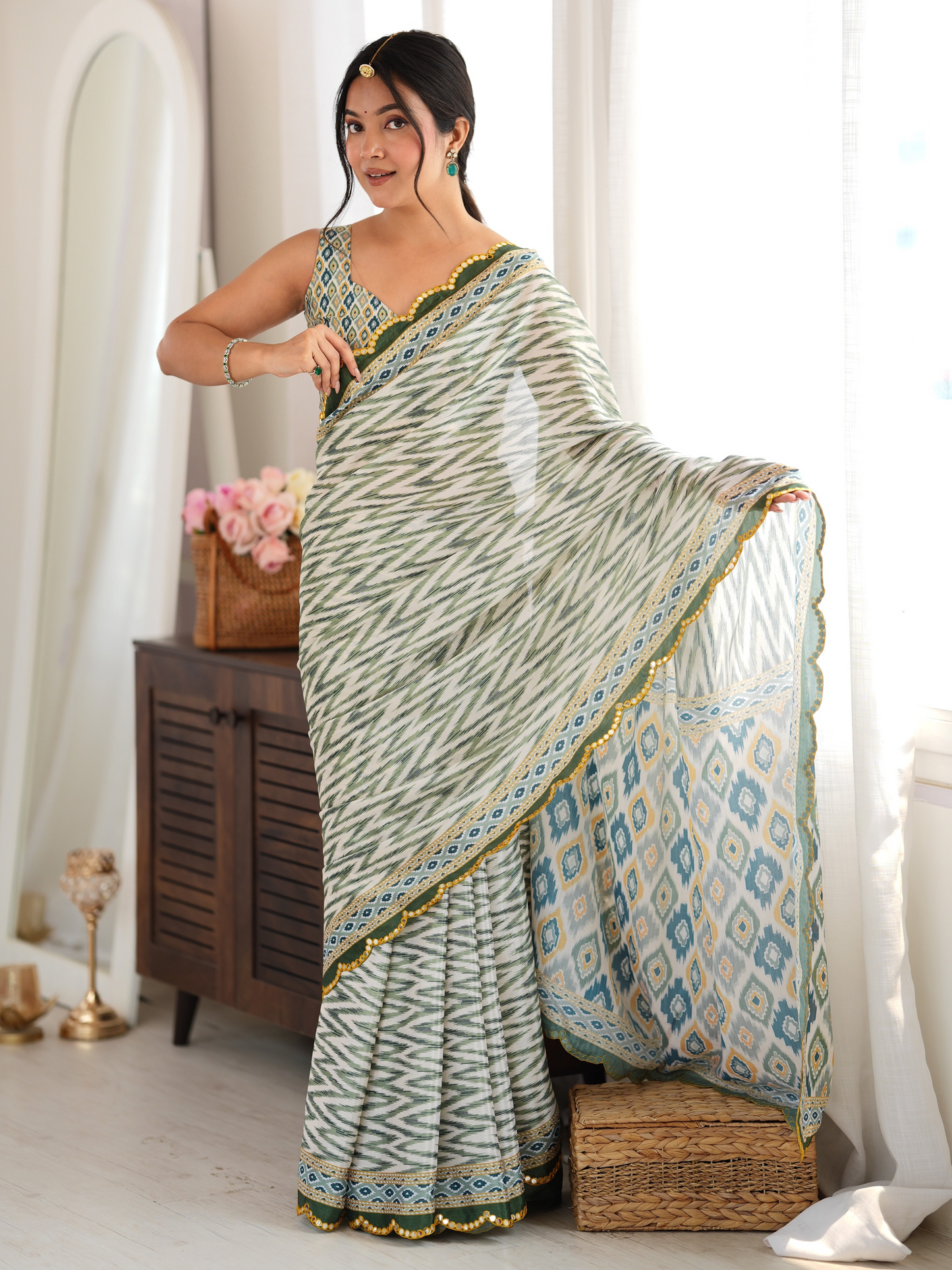 Multicolor Printed Chiffon Silk Saree