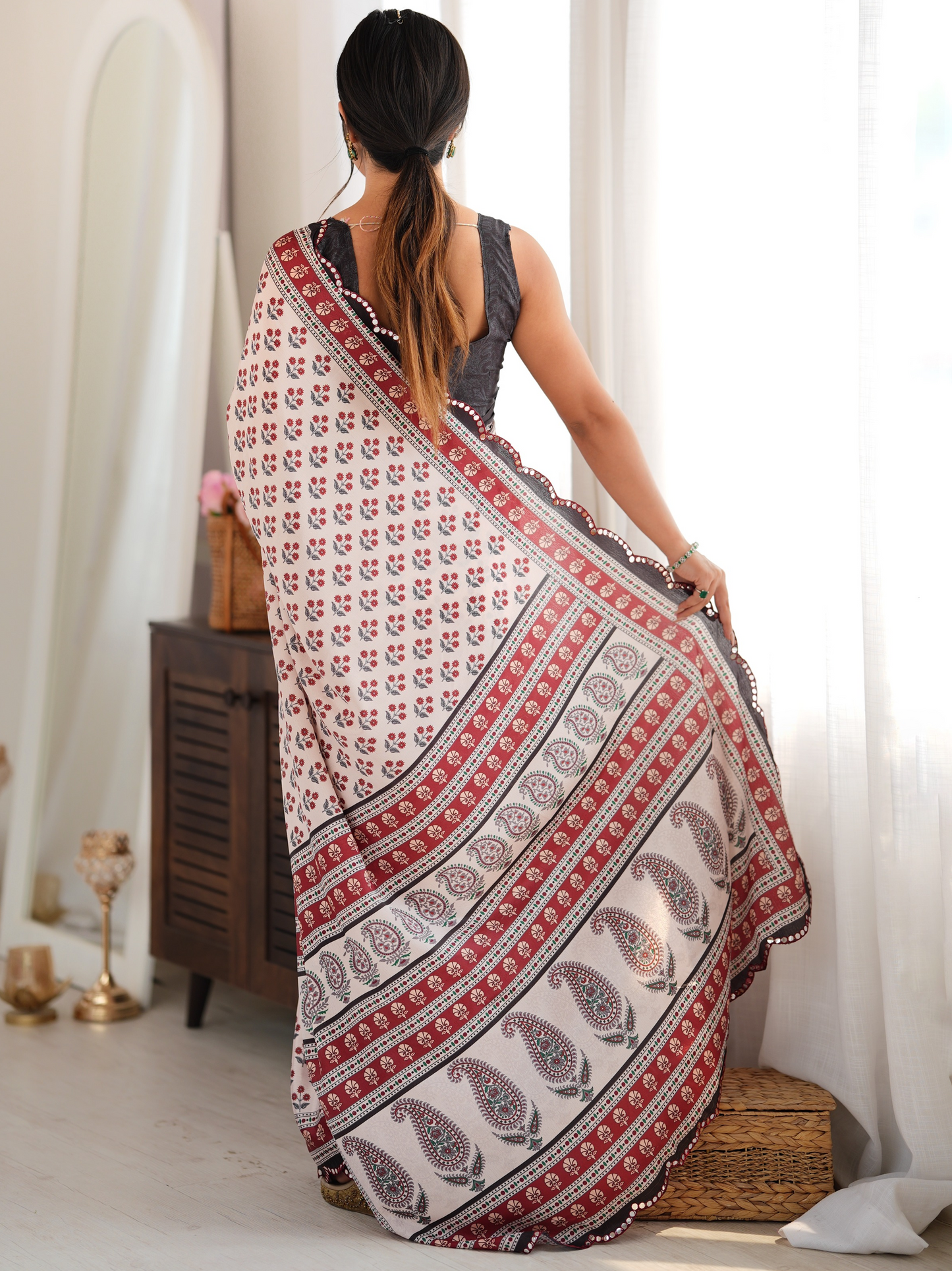 Multicolor Printed Chiffon Silk Saree