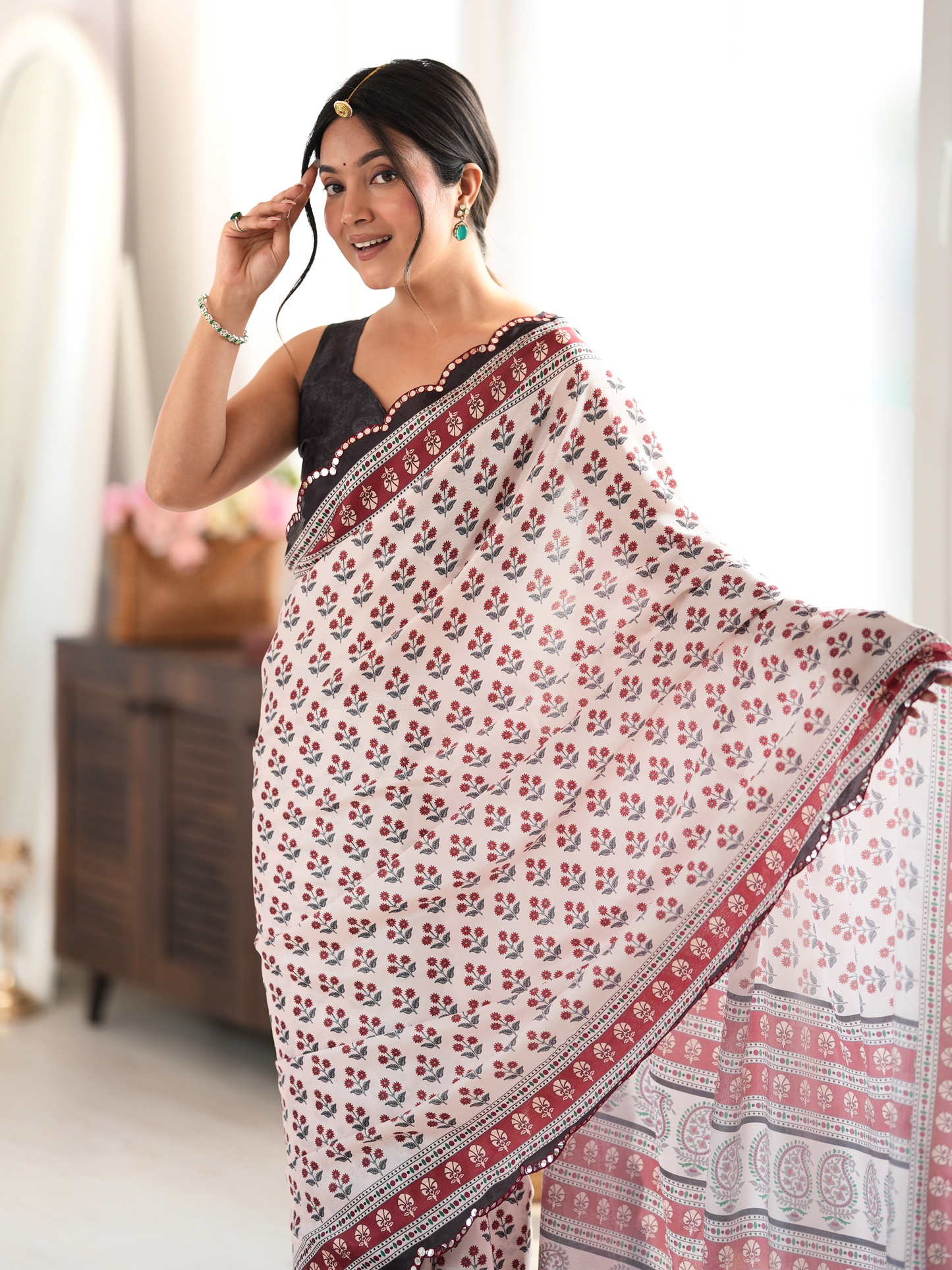 Multicolor Printed Chiffon Silk Saree