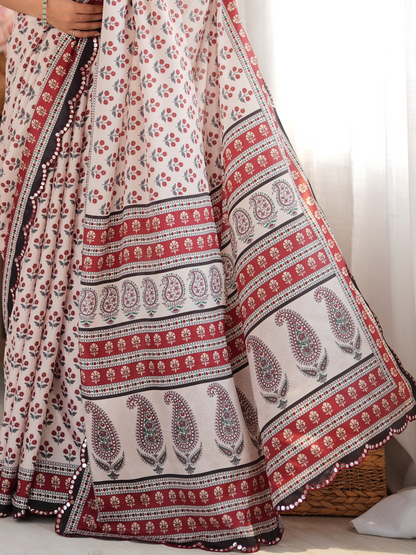 Multicolor Printed Chiffon Silk Saree