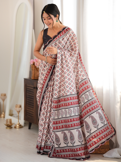 Multicolor Printed Chiffon Silk Saree