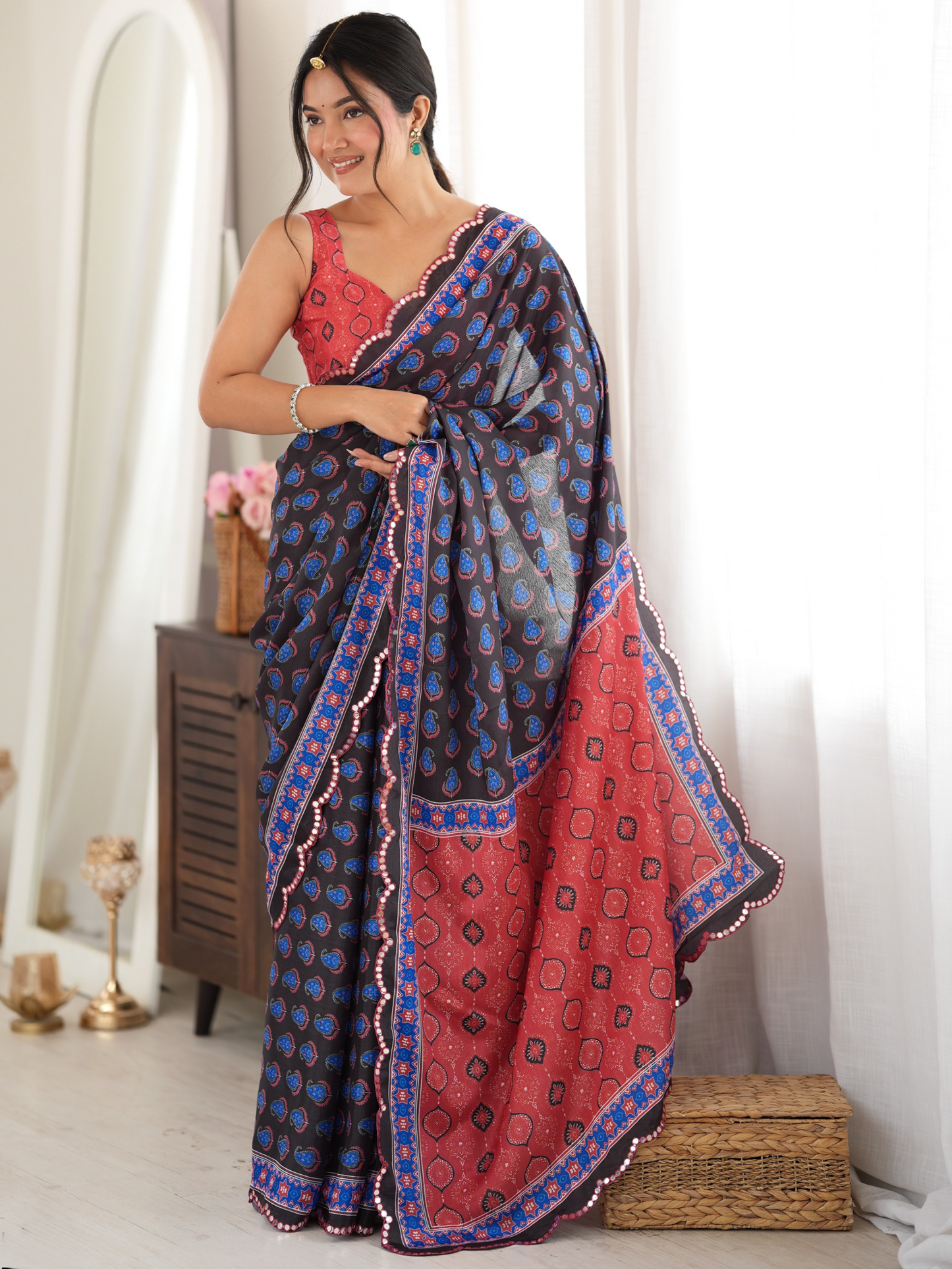 Multicolor Printed Chiffon Silk Saree