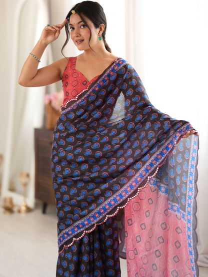 Multicolor Printed Chiffon Silk Saree