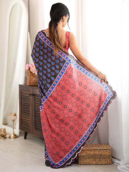 Multicolor Printed Chiffon Silk Saree