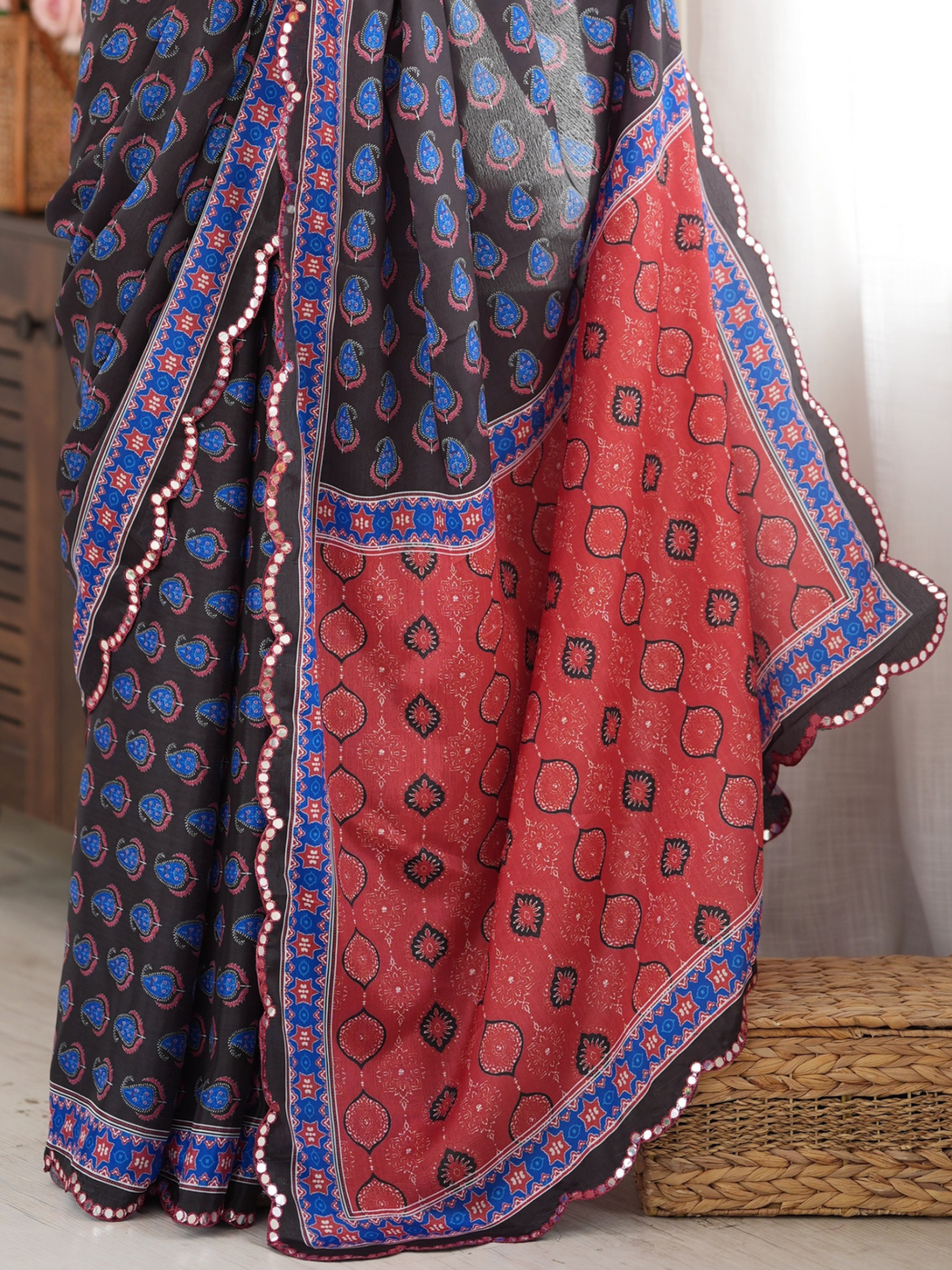 Multicolor Printed Chiffon Silk Saree