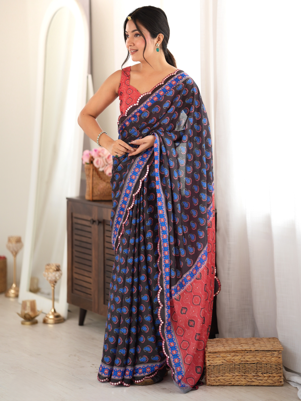 Multicolor Printed Chiffon Silk Saree