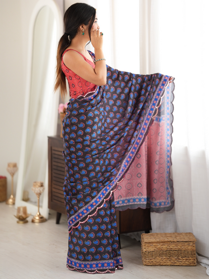 Multicolor Printed Chiffon Silk Saree