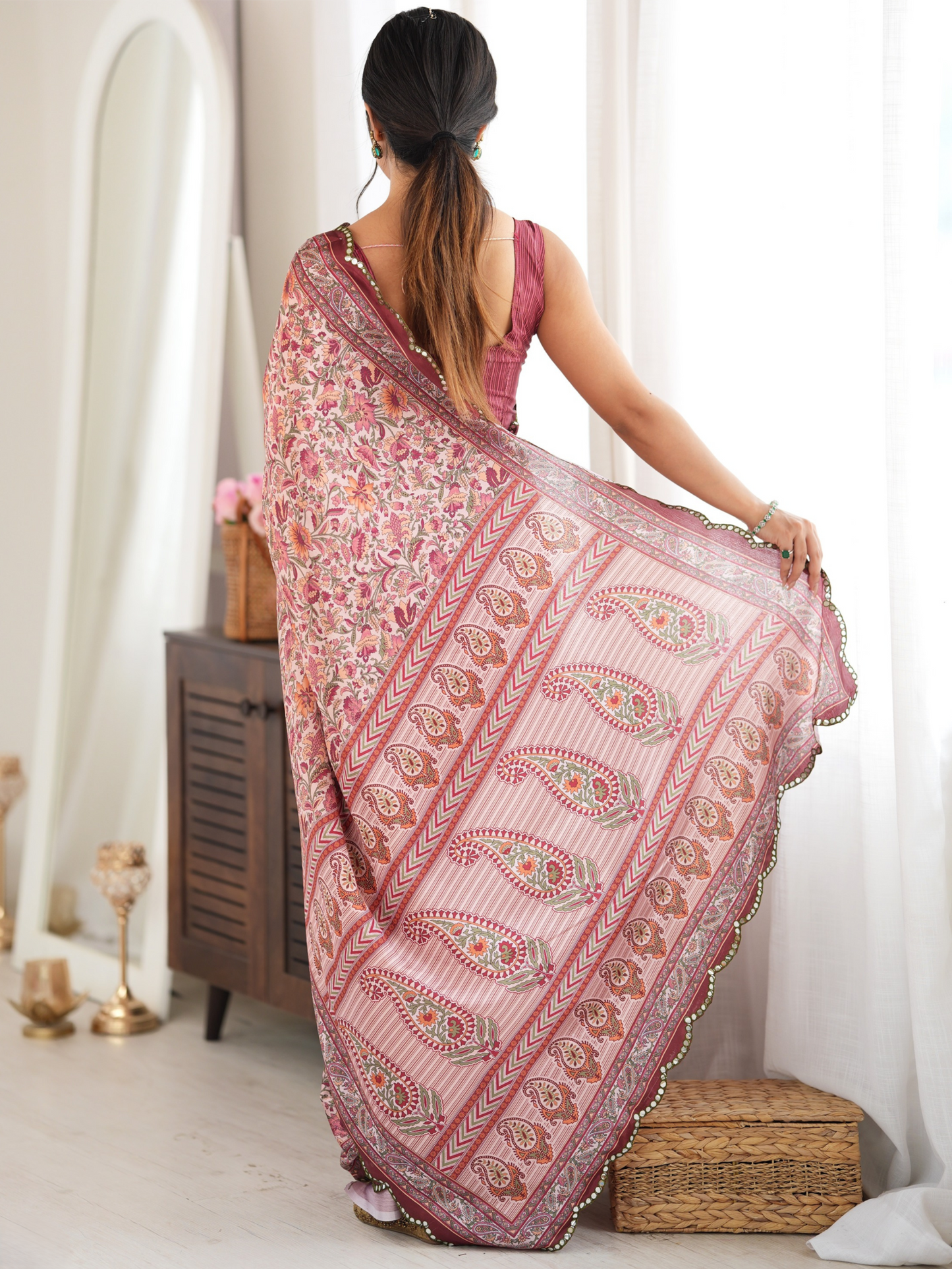 Multicolor Printed Chiffon Silk Saree