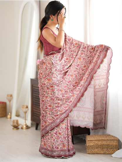 Multicolor Printed Chiffon Silk Saree