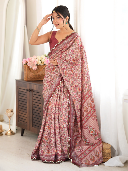 Multicolor Printed Chiffon Silk Saree