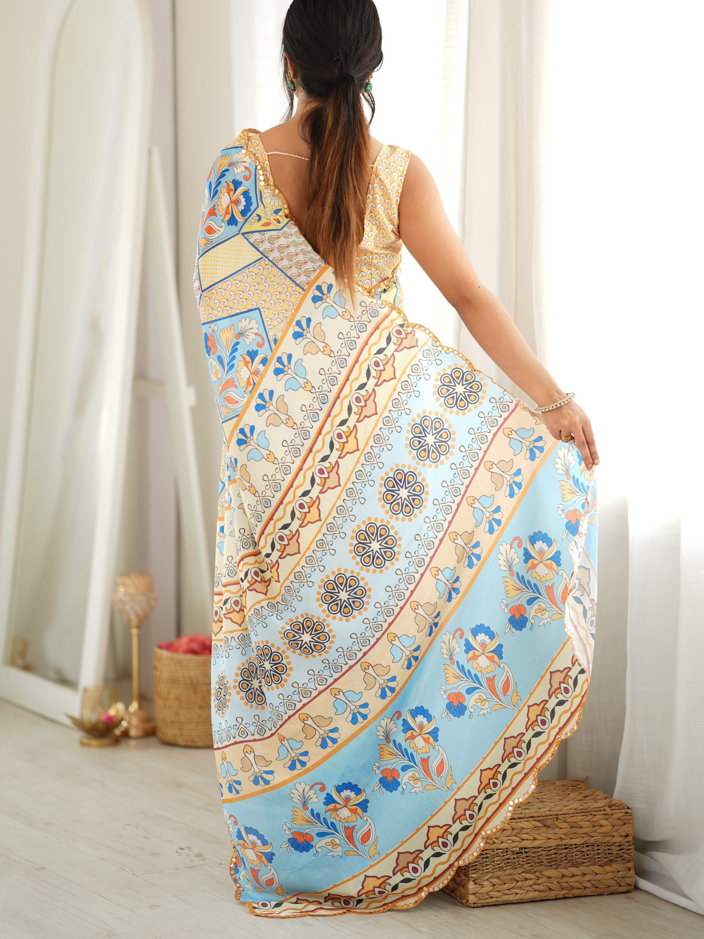 Multicolor Printed Chiffon Silk Saree