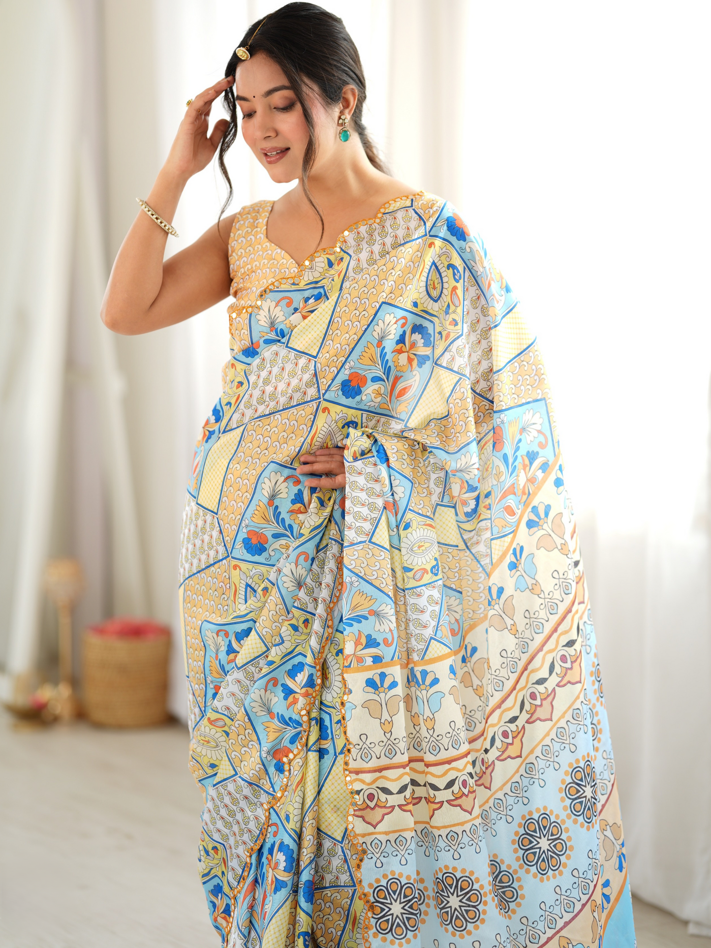 Multicolor Printed Chiffon Silk Saree