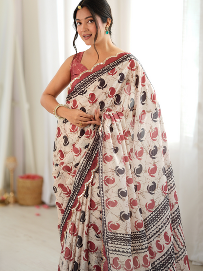 Multicolor Printed Chiffon Silk Saree