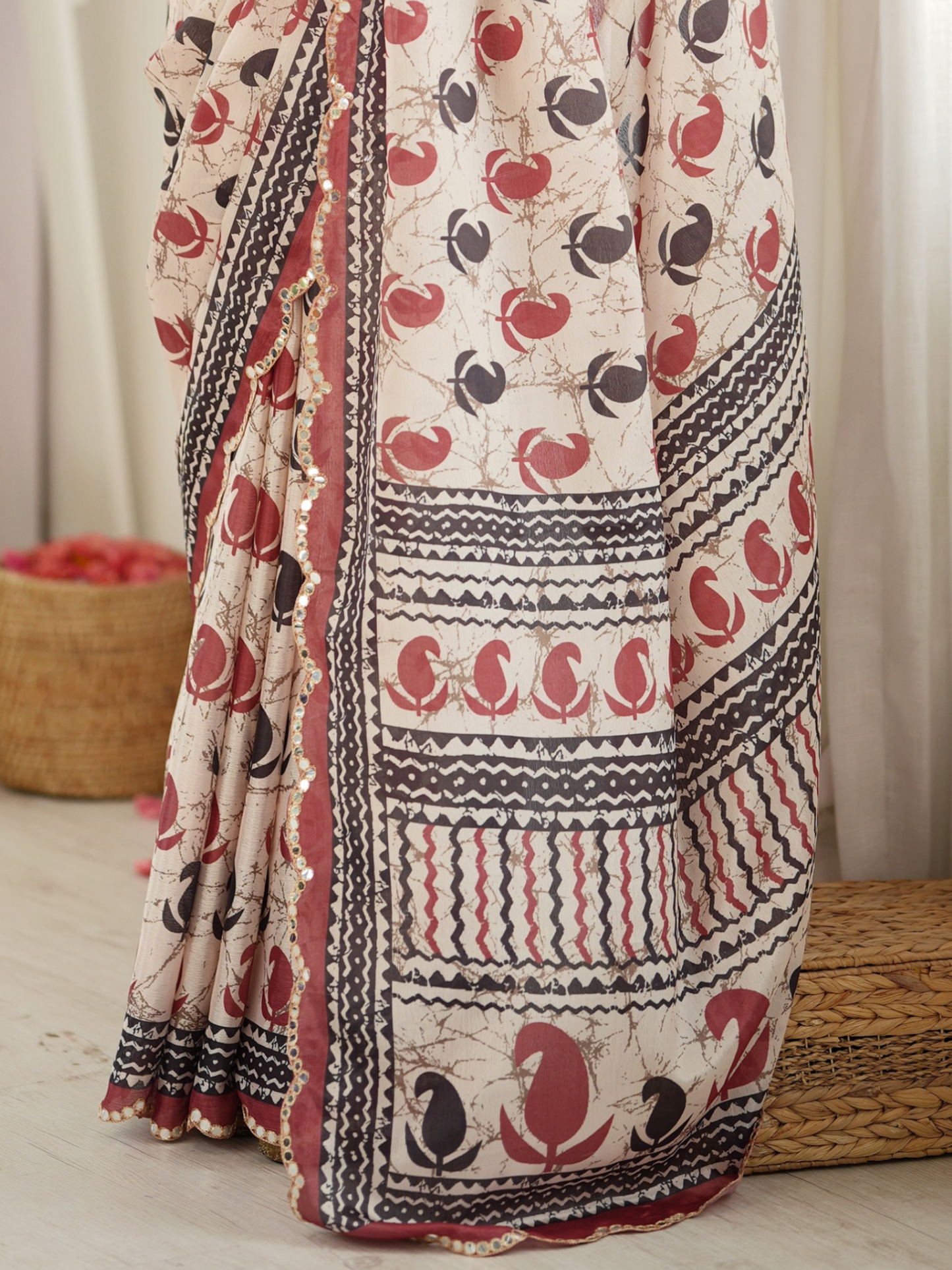 Multicolor Printed Chiffon Silk Saree