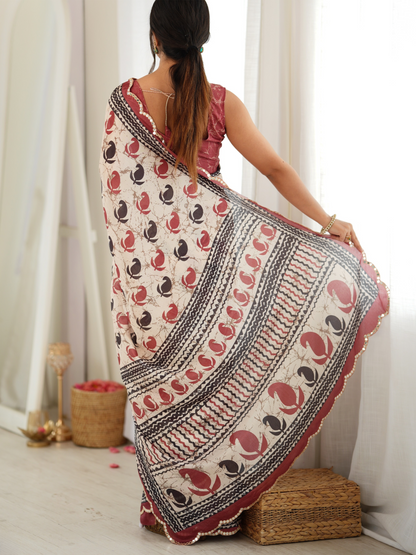 Multicolor Printed Chiffon Silk Saree