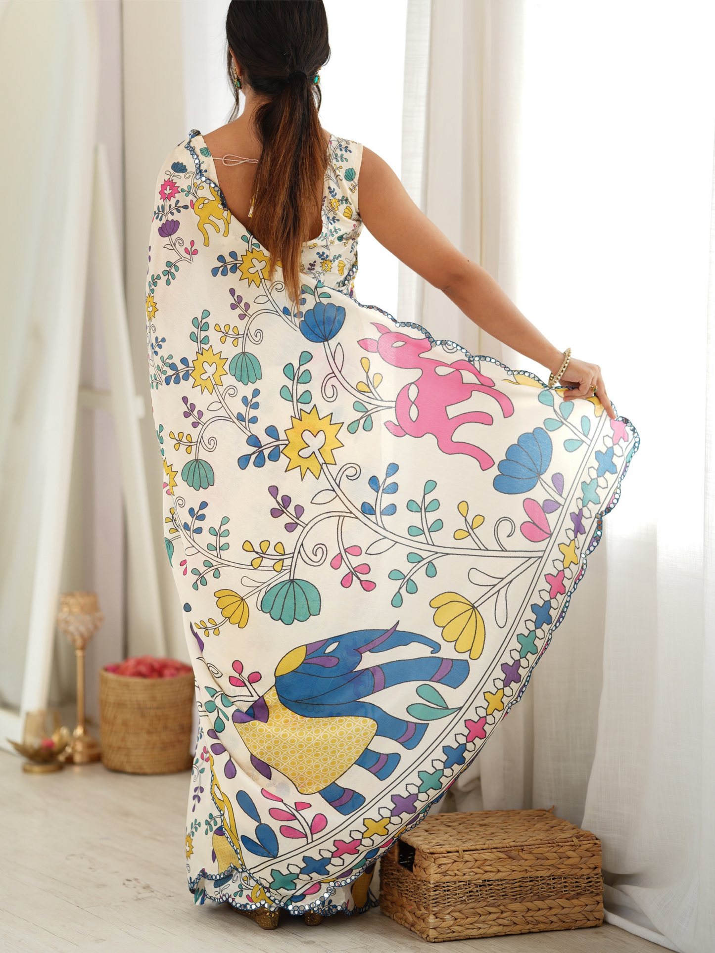 Multicolor Printed Chiffon Silk Saree