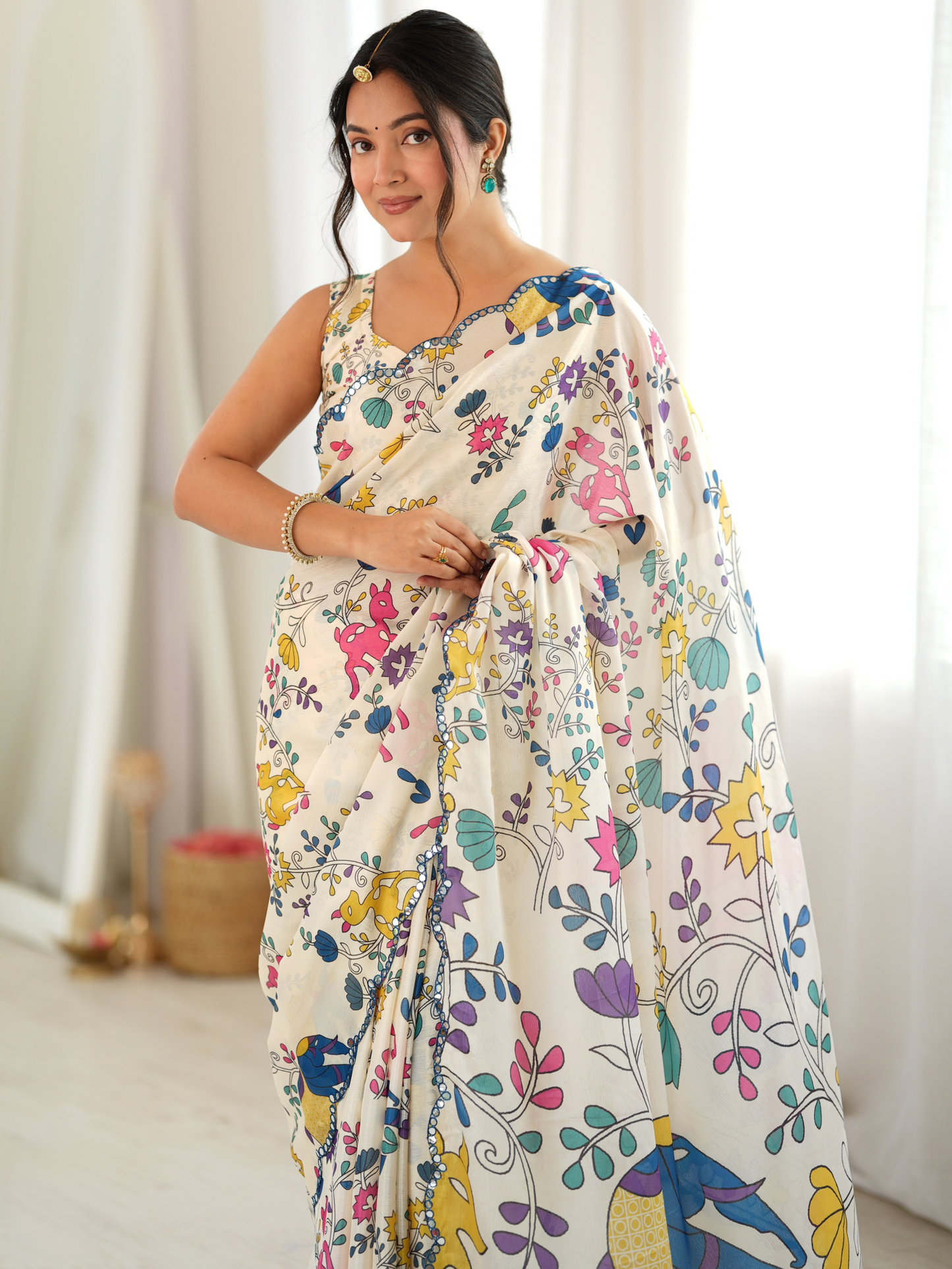 Multicolor Printed Chiffon Silk Saree