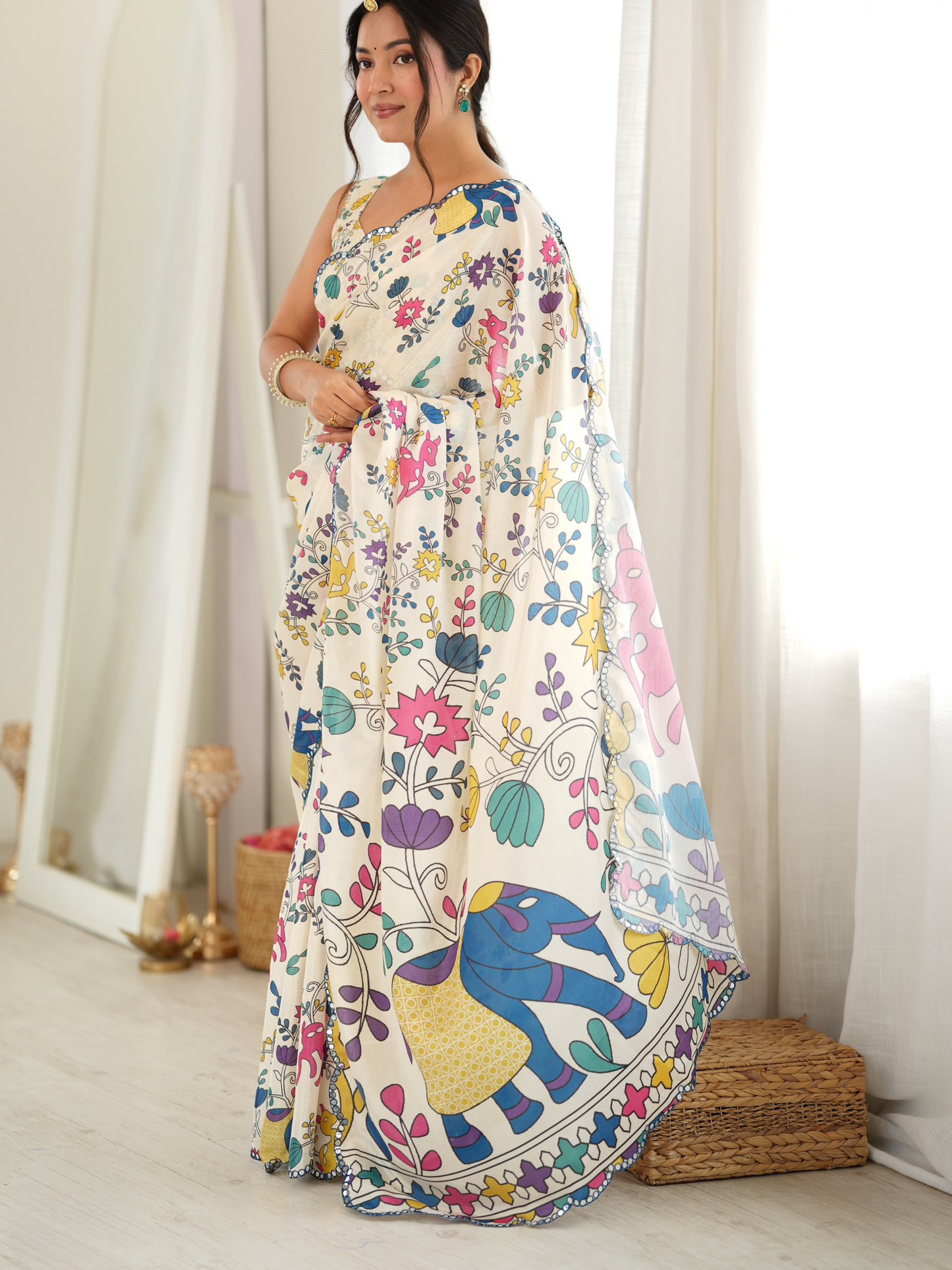 Multicolor Printed Chiffon Silk Saree