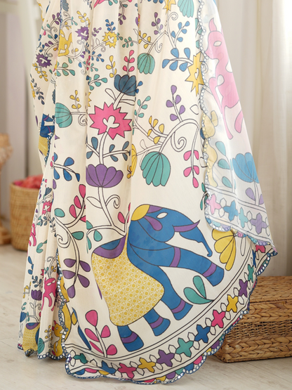 Multicolor Printed Chiffon Silk Saree