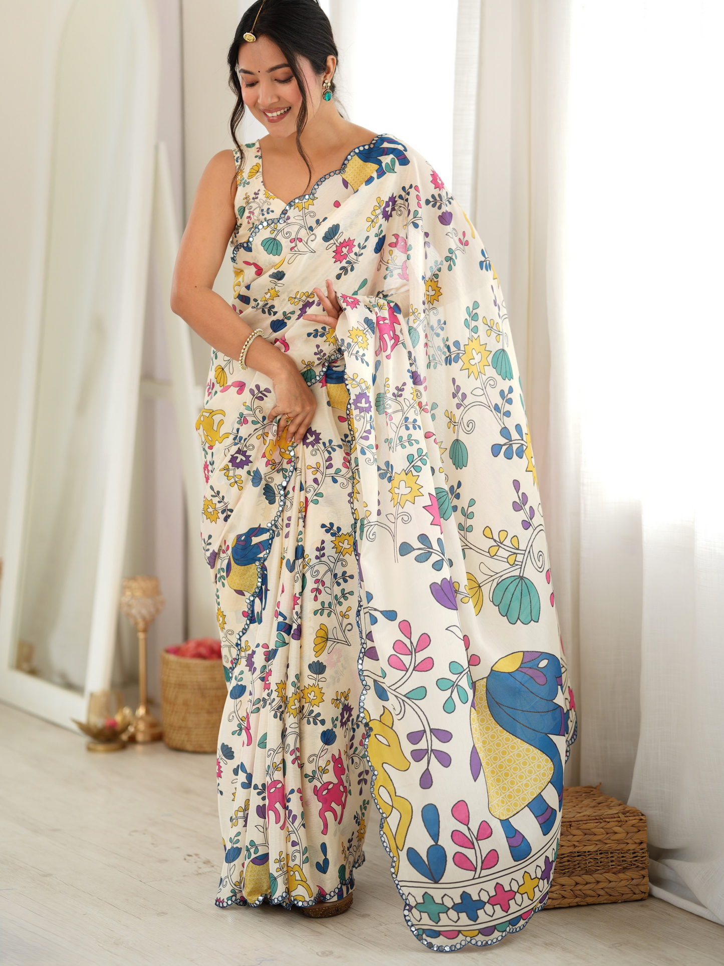Multicolor Printed Chiffon Silk Saree